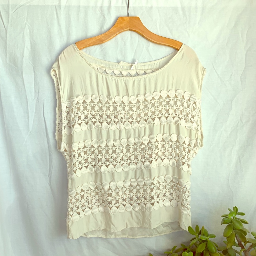 Anthropologie cream Silk/Lace top